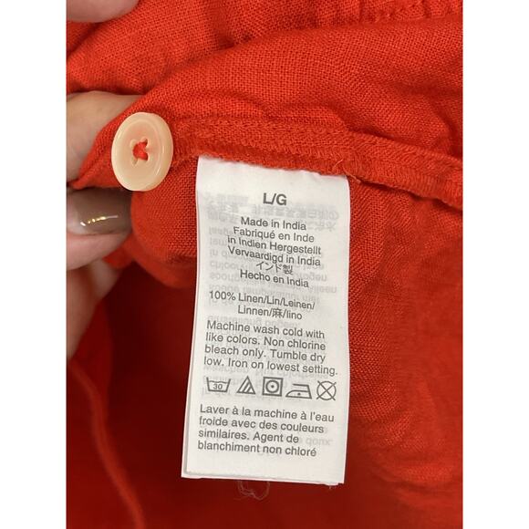 J Crew Linen Tunic Top Orange 1/4 Button 3/4 Sleeve Women's Size L - Picture 13 of 16